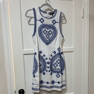 Maje White and Blue Patterned Mini Dress